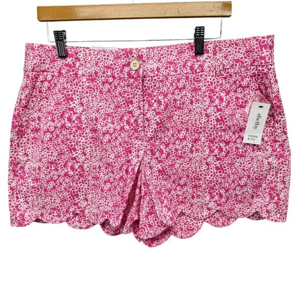 Crown Ivy Shelby Scallop Shorts Womens Pink White Printed 4" Size 12 - Picture 1 of 11